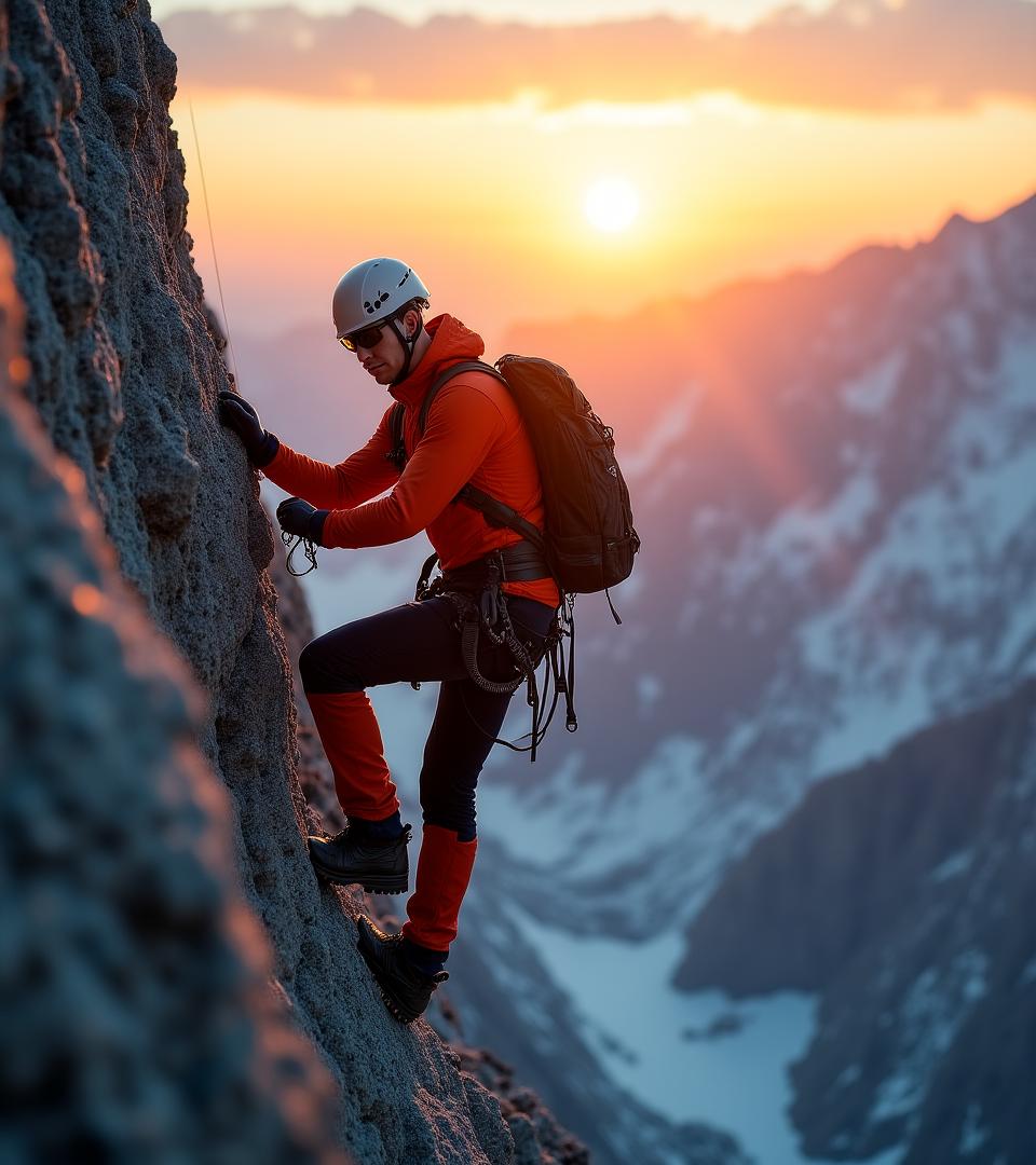 Zenith Ascent team beklimt een steile wand bij zonsondergang