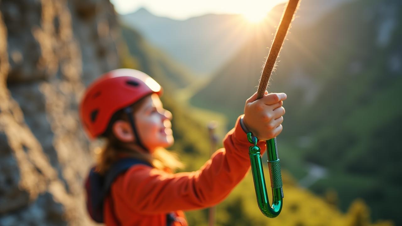 Gelukkig gezin klimt veilig op een via ferrata route